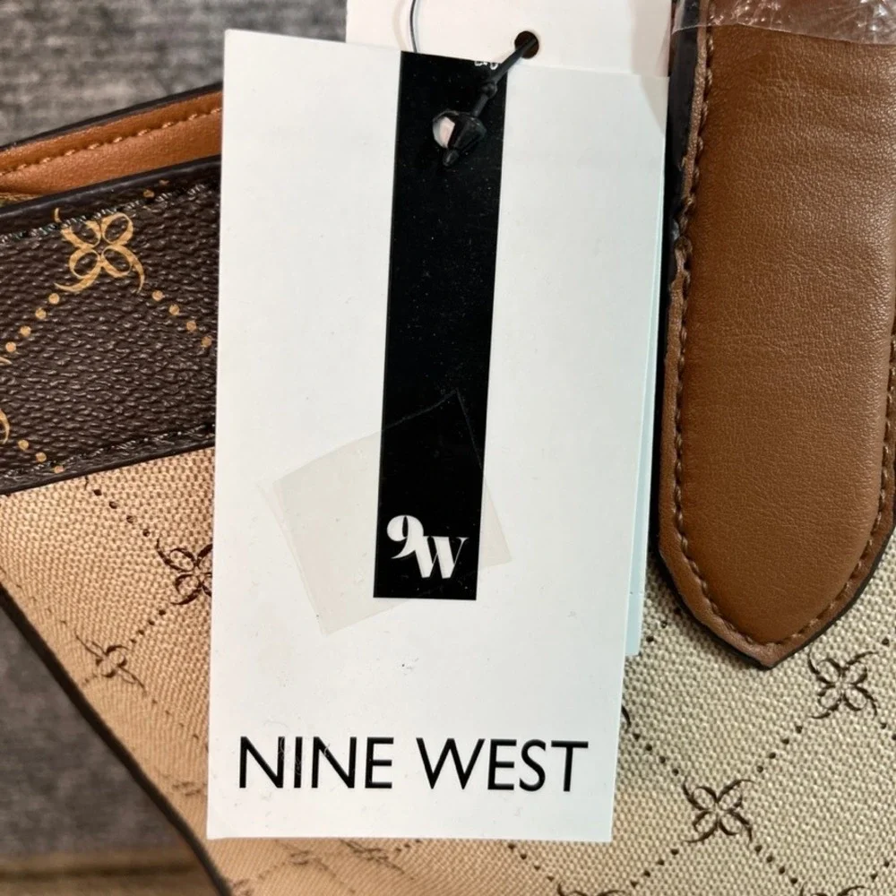 NWT Nine West Norah Tote Bag Logo Multi Beige Brown Monogram Handbag NGL110323